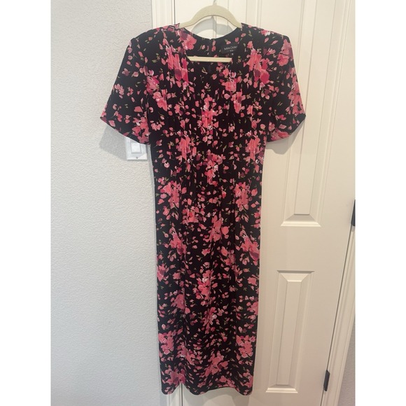Miss Dorby Dresses & Skirts - VTG Cottage Core Dress Maxi 90s Floral Pink Black WhimsiGoth Tie Back Pleated XL
